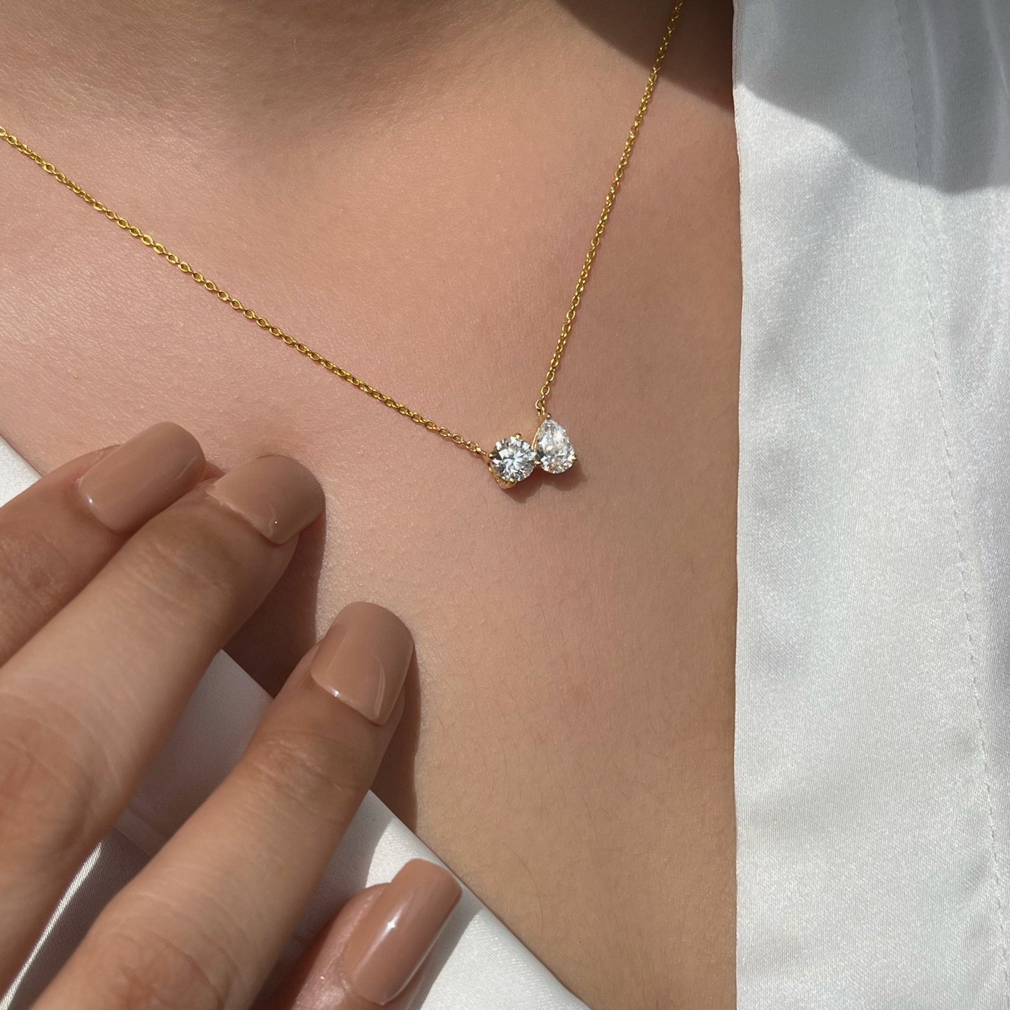 2.0 TCW Pear & Round Moissanite Two Stone Necklace