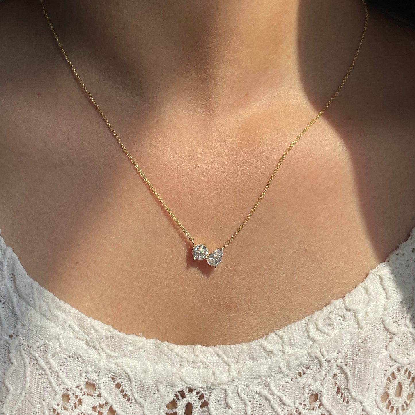 2.0 TCW Pear & Round Moissanite Two Stone Necklace