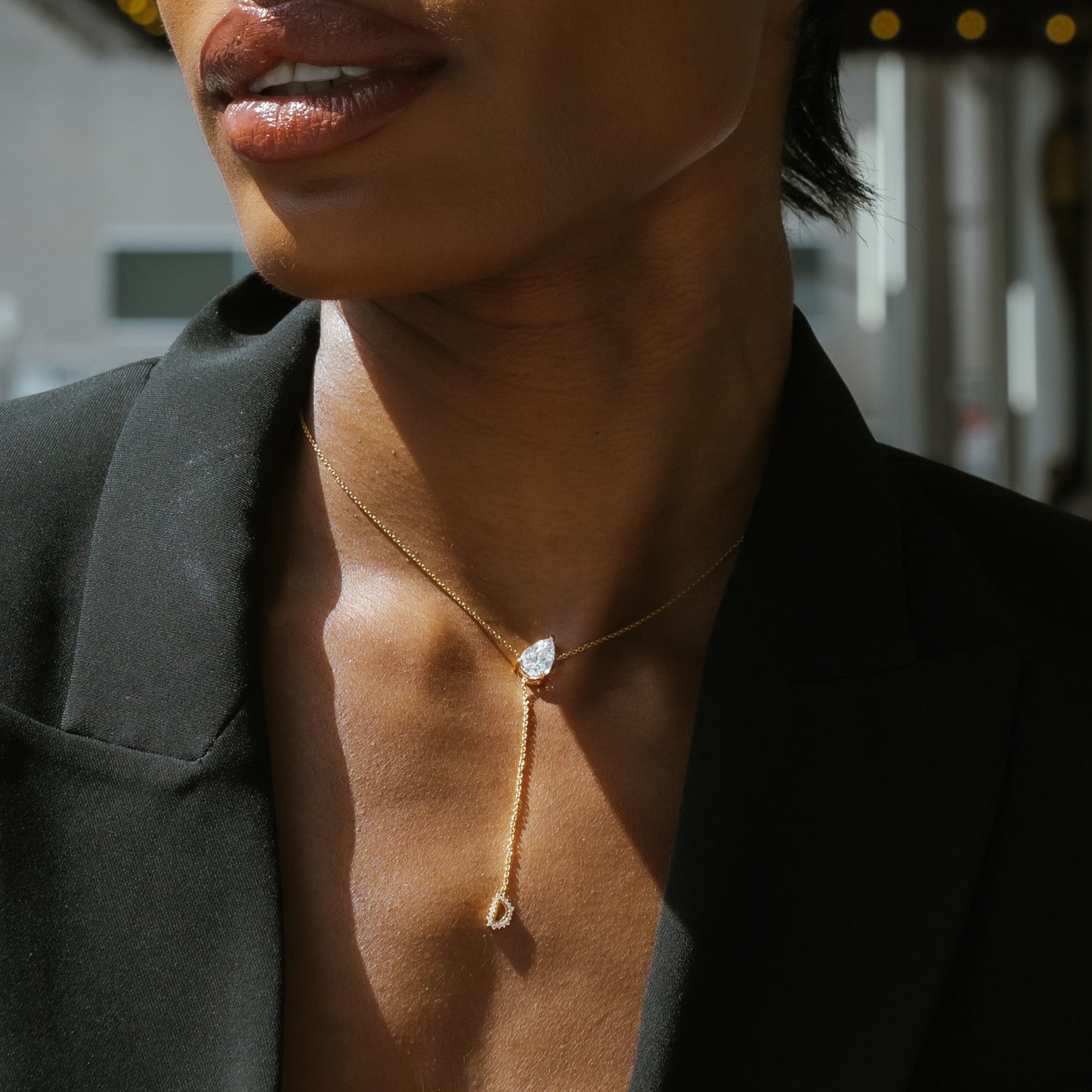 2.1 TCW Pear Moissanite Chain Necklace with Center Stone