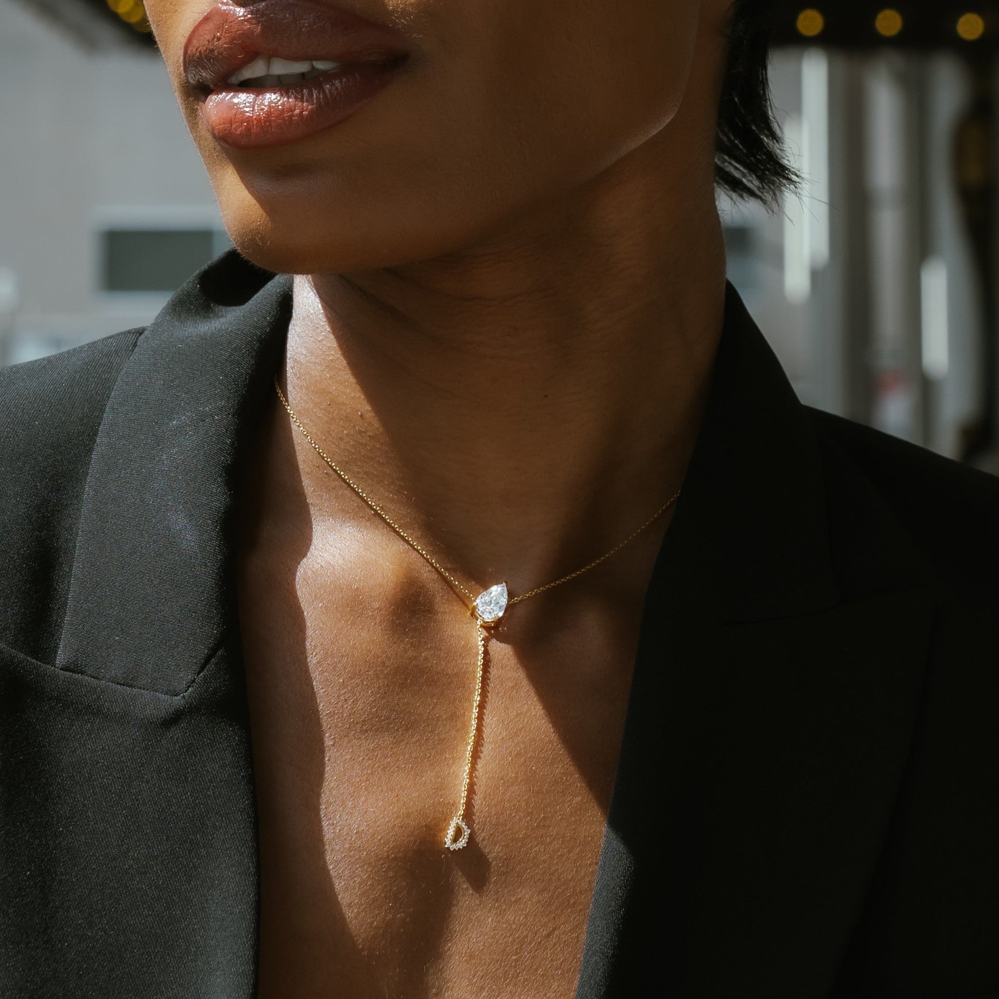 2.1 TCW Pear Moissanite Chain Necklace with Center Stone