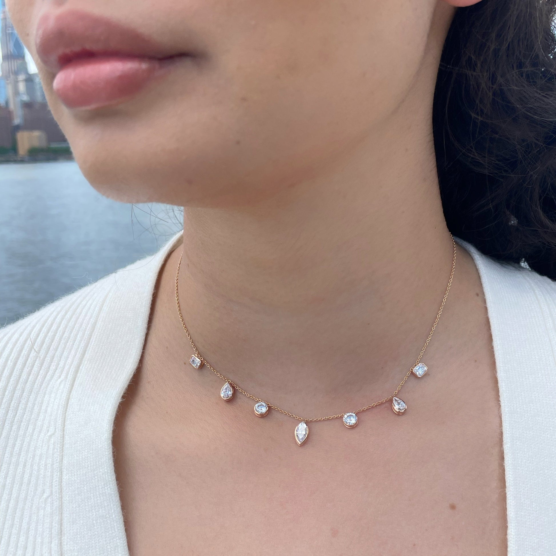 3 TCW Emerald-Pear-Round-Marquise Moissanite Multiple Center Stones Necklace