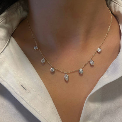 3 TCW Emerald-Pear-Round-Marquise Moissanite Multiple Center Stones Necklace