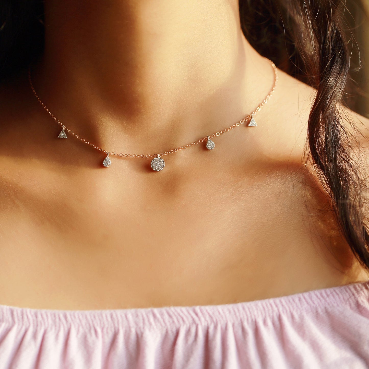 0.6 TCW Round Moissanite Multiple Stone Necklace