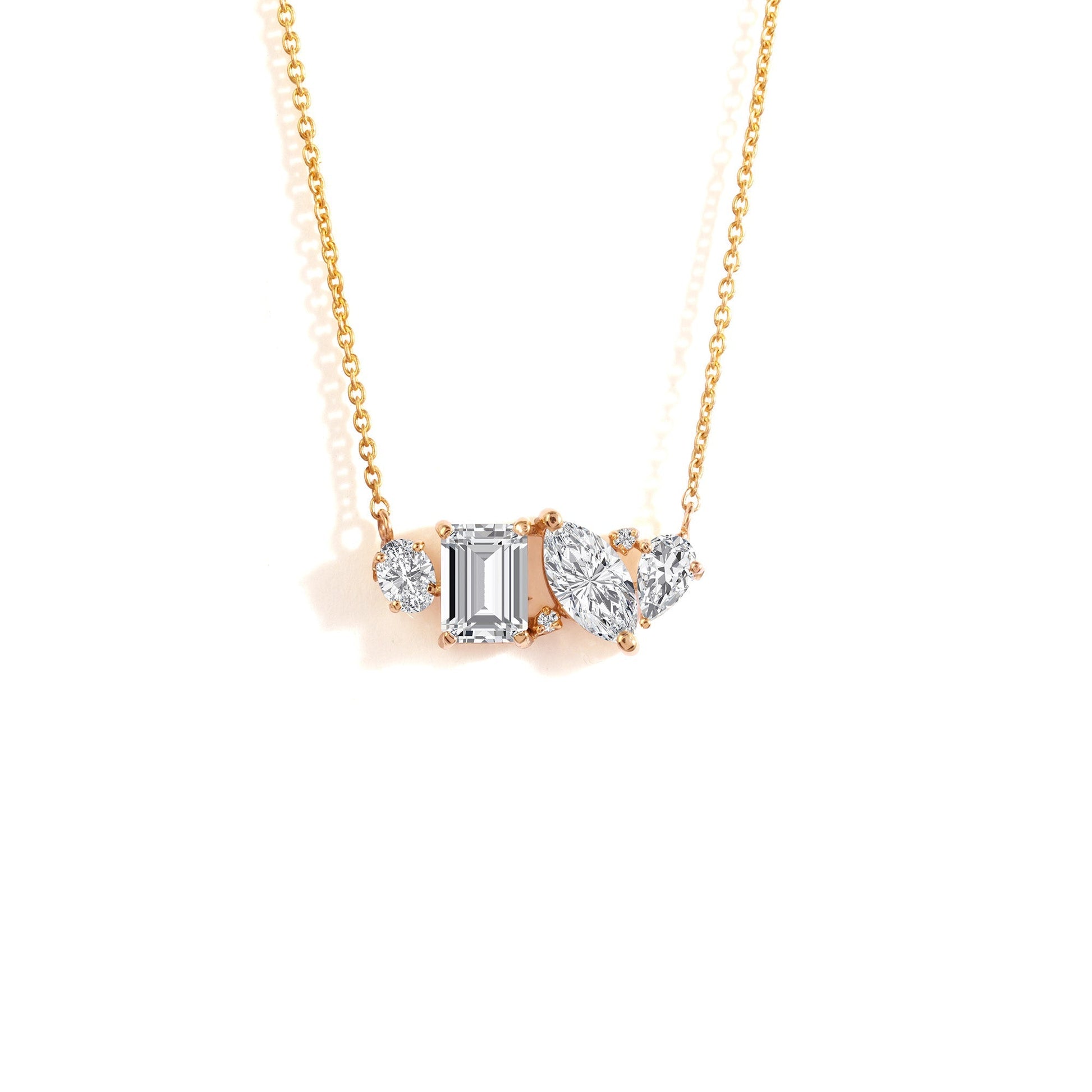 3 TCW Emerald-Marquise-Pear-Round Moissanite Muliple Stones Necklace