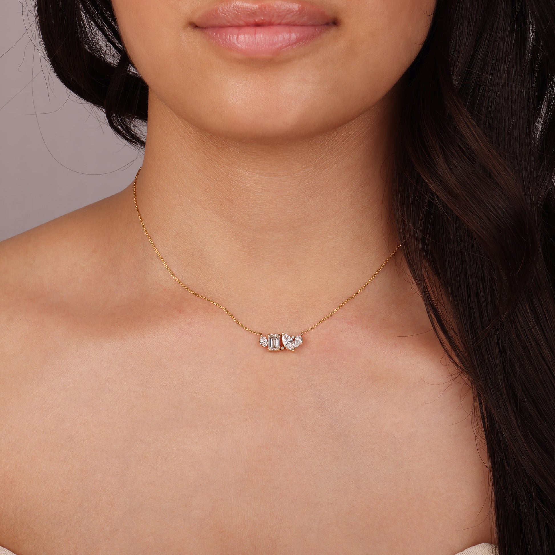 3 TCW Emerald-Marquise-Pear-Round Moissanite Muliple Stones Necklace