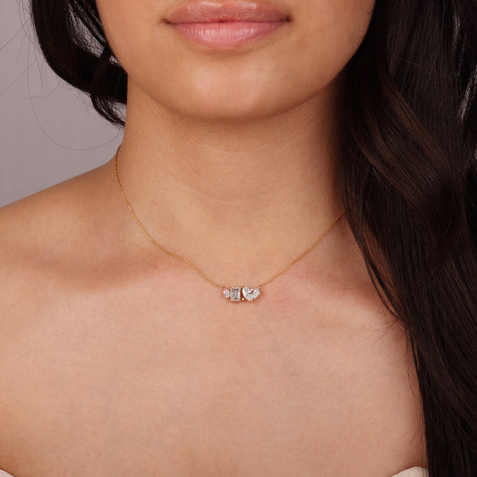3 TCW Emerald-Marquise-Pear-Round Moissanite Muliple Stones Necklace
