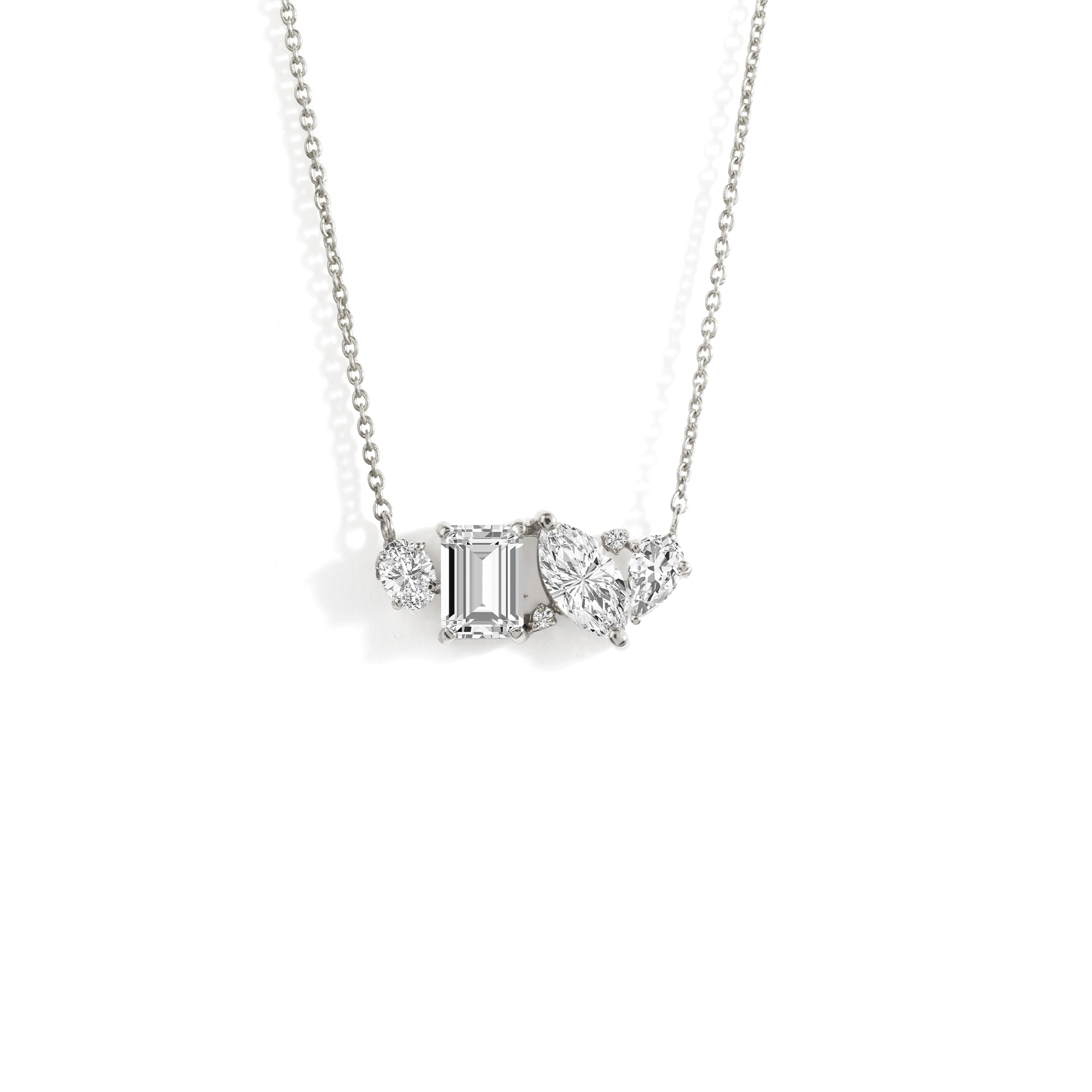 3 TCW Emerald-Marquise-Pear-Round Moissanite Muliple Stones Necklace