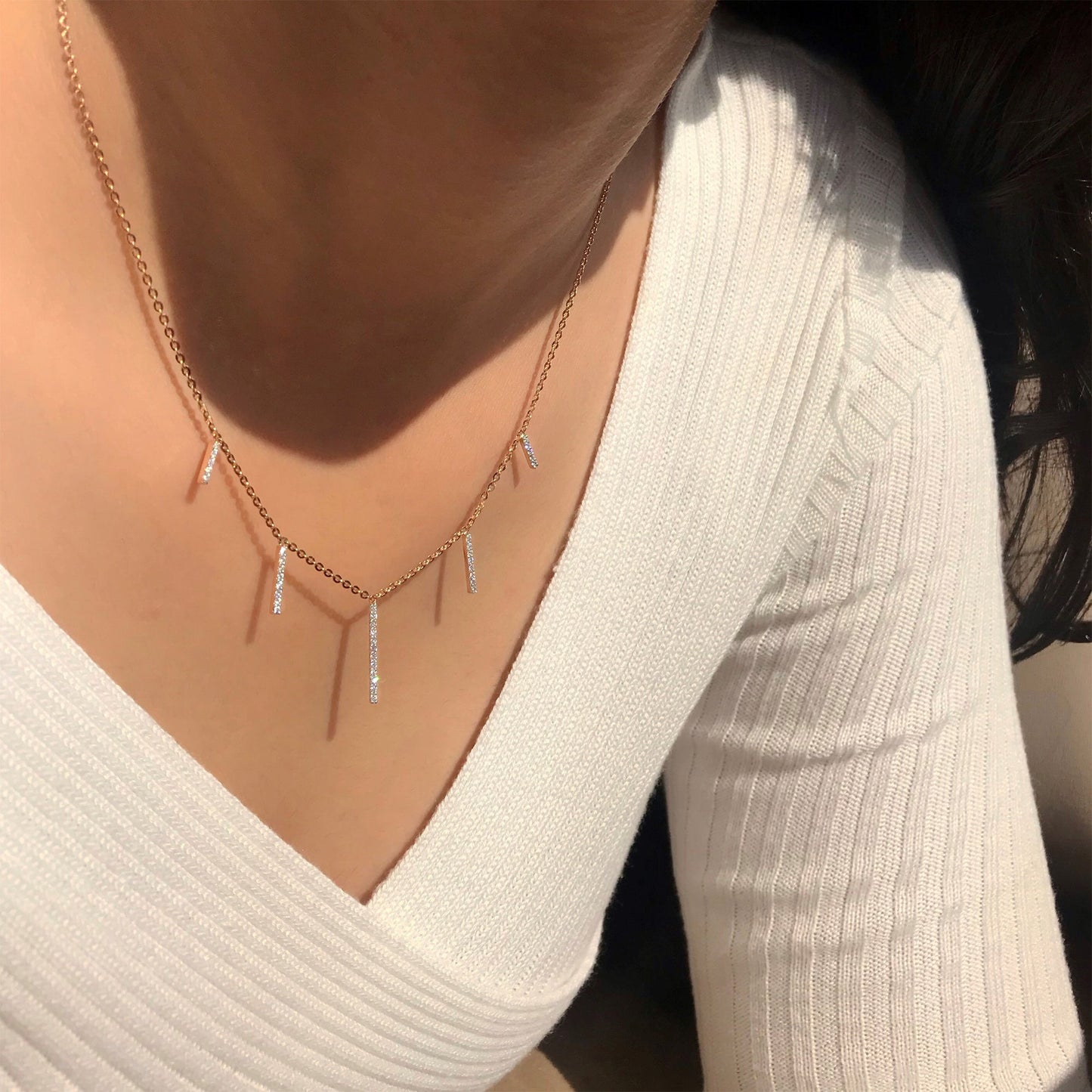 0.6 TCW Round Moissanite Multiple Barlet Necklace