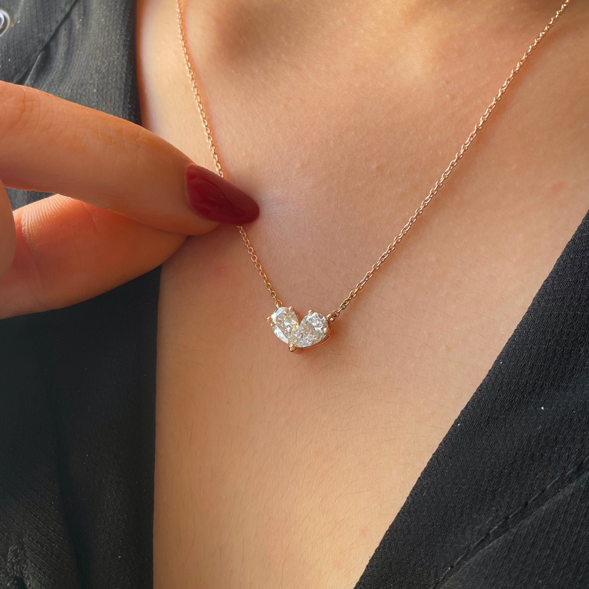 2 TCW Pear Moissanite Two Stone Necklace