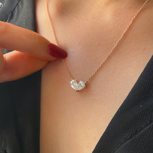 2 TCW Pear Moissanite Two Stone Necklace
