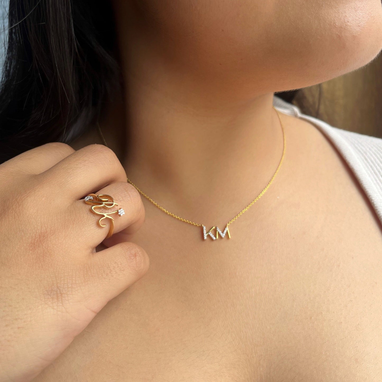 0.5 TCW Round Moissanite 2 Letters Necklace