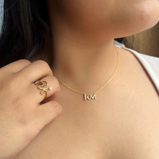 0.5 TCW Round Moissanite 2 Letters Necklace
