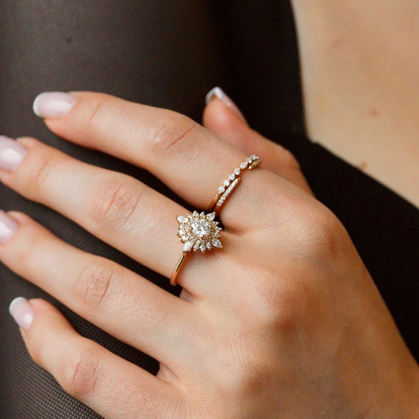 0.50 CT Round Cluster Moissanite Engagement Ring