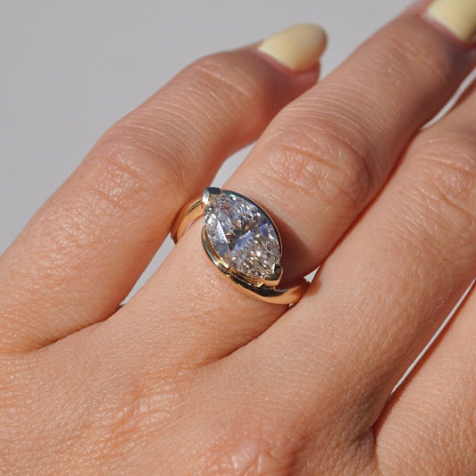 3.02 CT East West Marquise Moissanite Engagement Ring