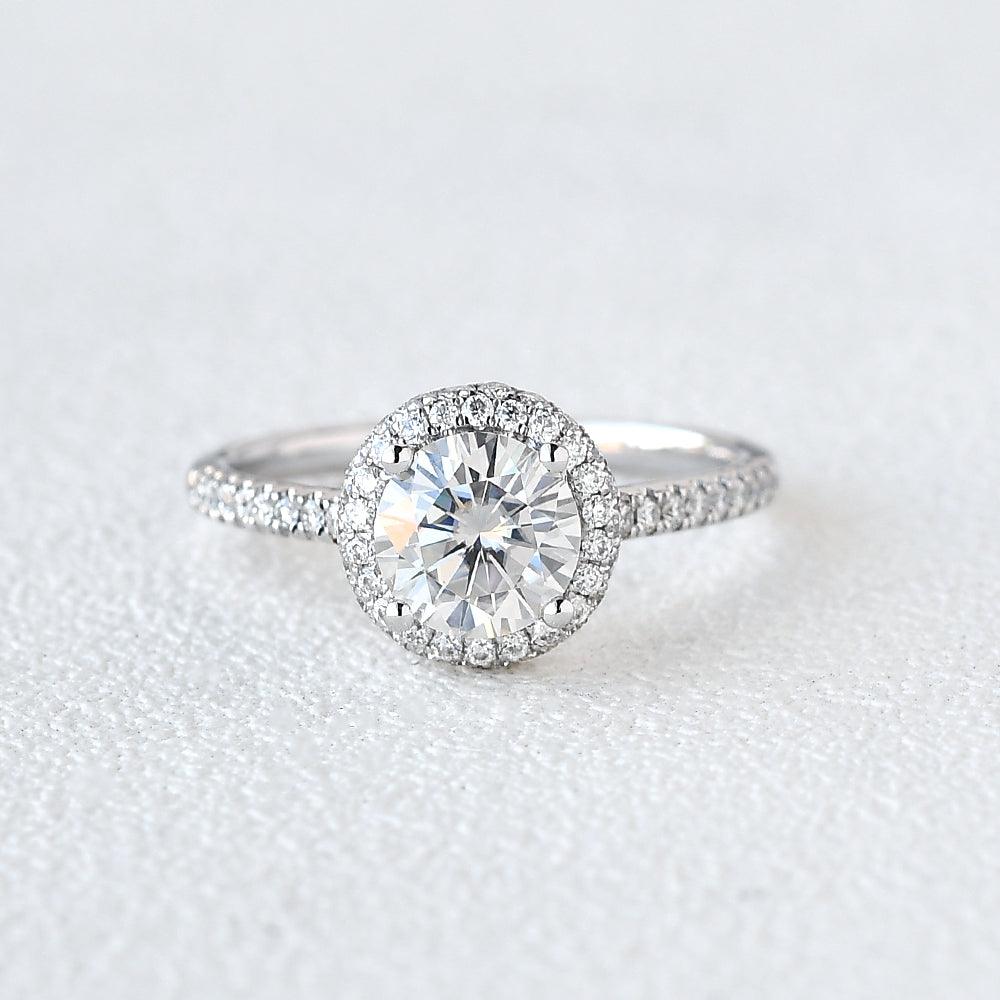 1 CT Round Pave & Halo Moissanite Engagement Ring