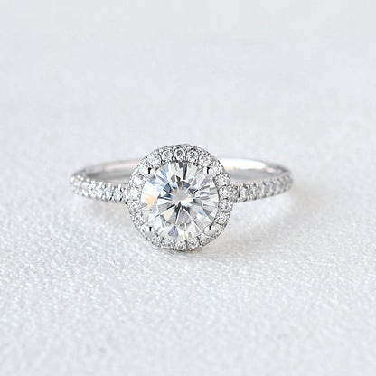 1 CT Round Pave & Halo Moissanite Engagement Ring