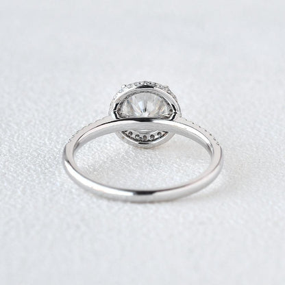 1 CT Round Pave & Halo Moissanite Engagement Ring
