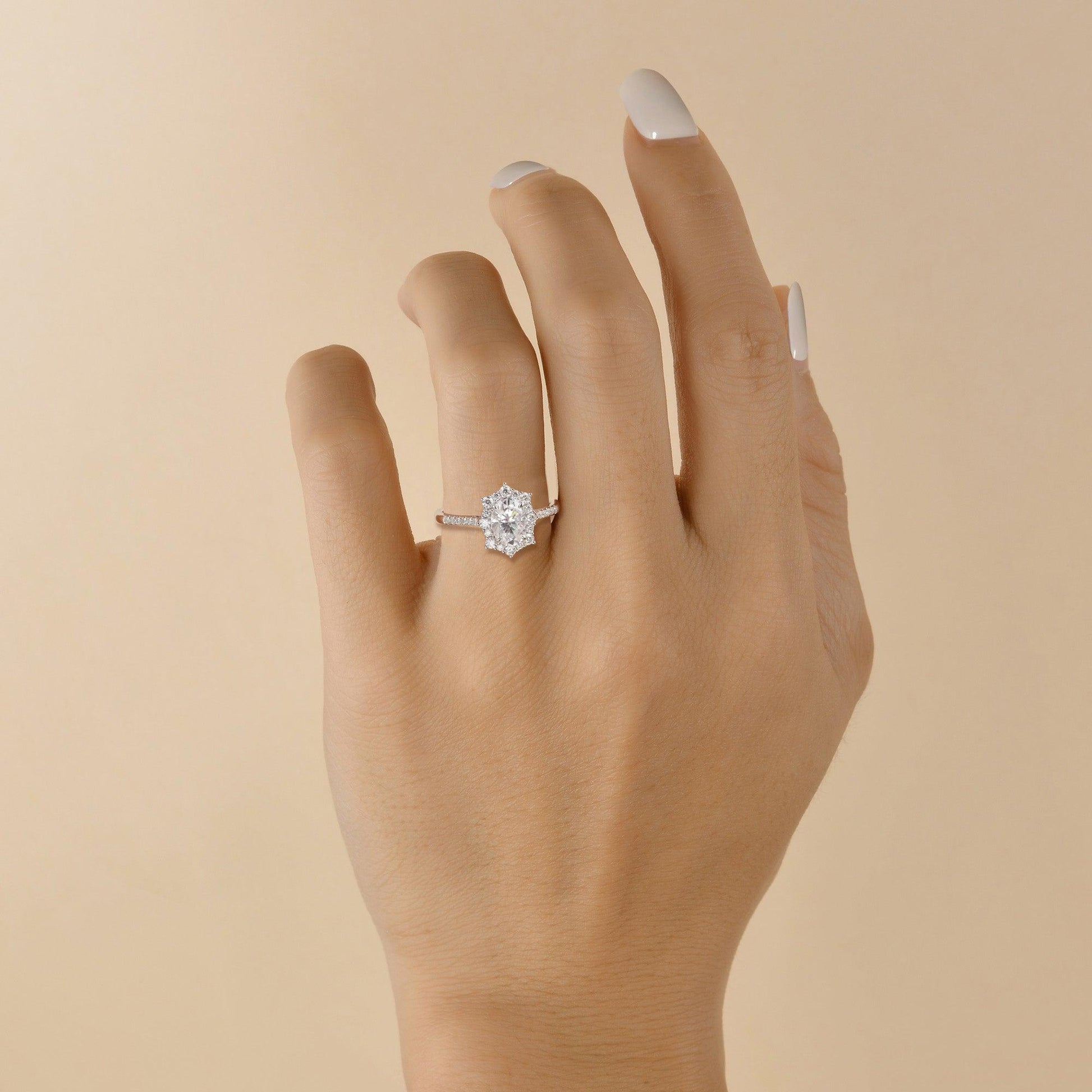 1.33 CT Oval Halo & Pave Moissanite Engagement Ring