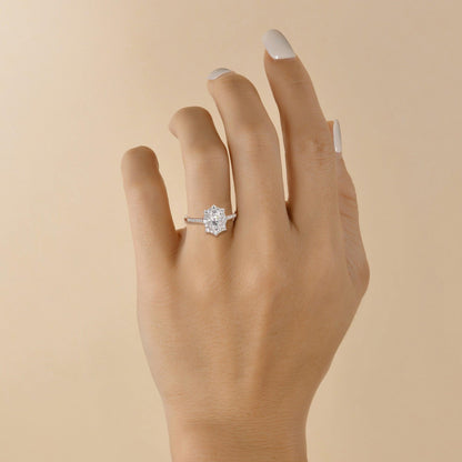 1.33 CT Oval Halo & Pave Moissanite Engagement Ring