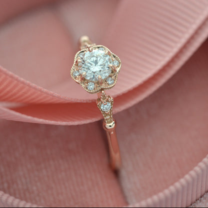 0.55 CT Round Halo & Pave Moissanite Engagement Ring