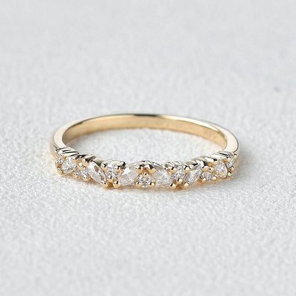 0.26 TCW Marquise & Round Half Eternity Moissanite Wedding Band