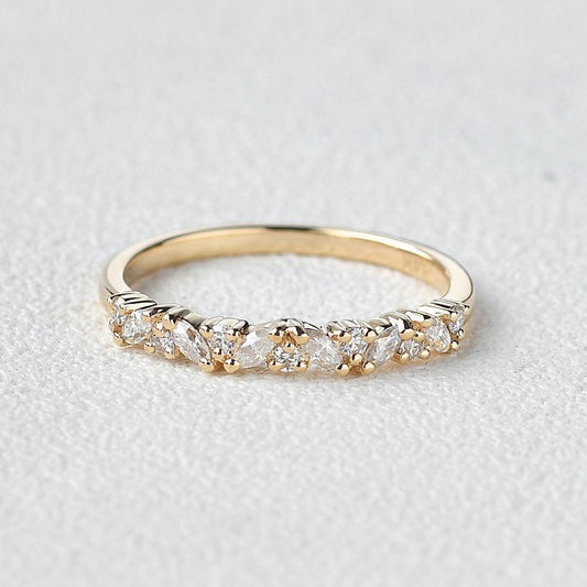 0.26 TCW Marquise & Round Half Eternity Moissanite Wedding Band