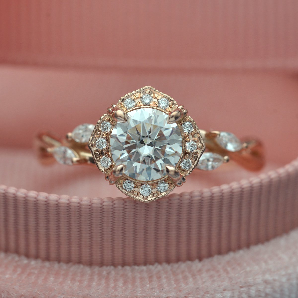 1 CT Round Halo & Pave Moissanite Engagement Ring