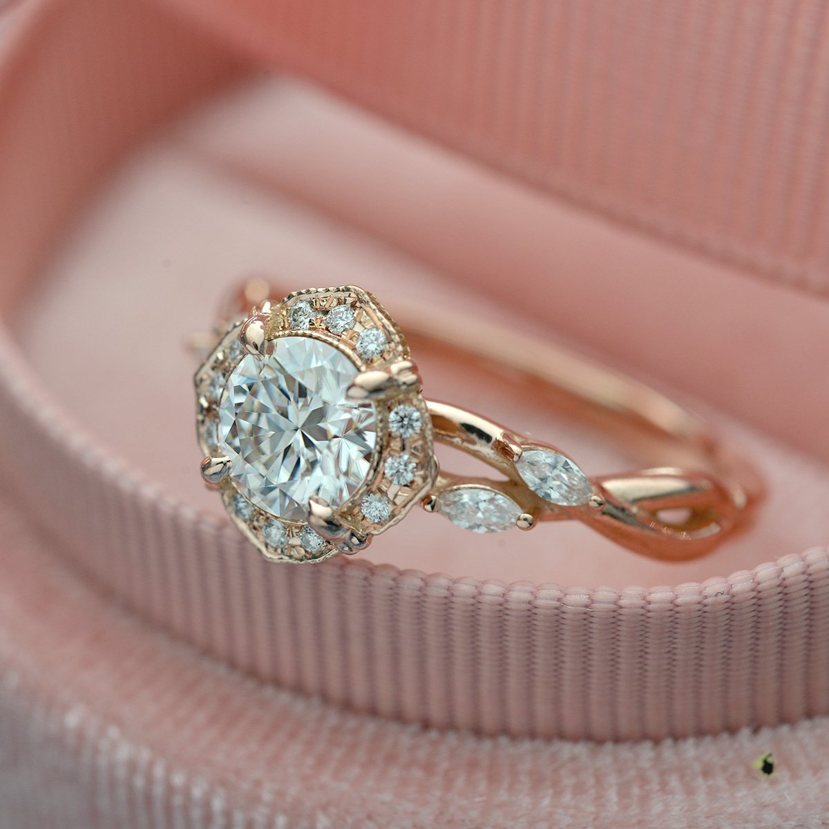 1 CT Round Halo & Pave Moissanite Engagement Ring