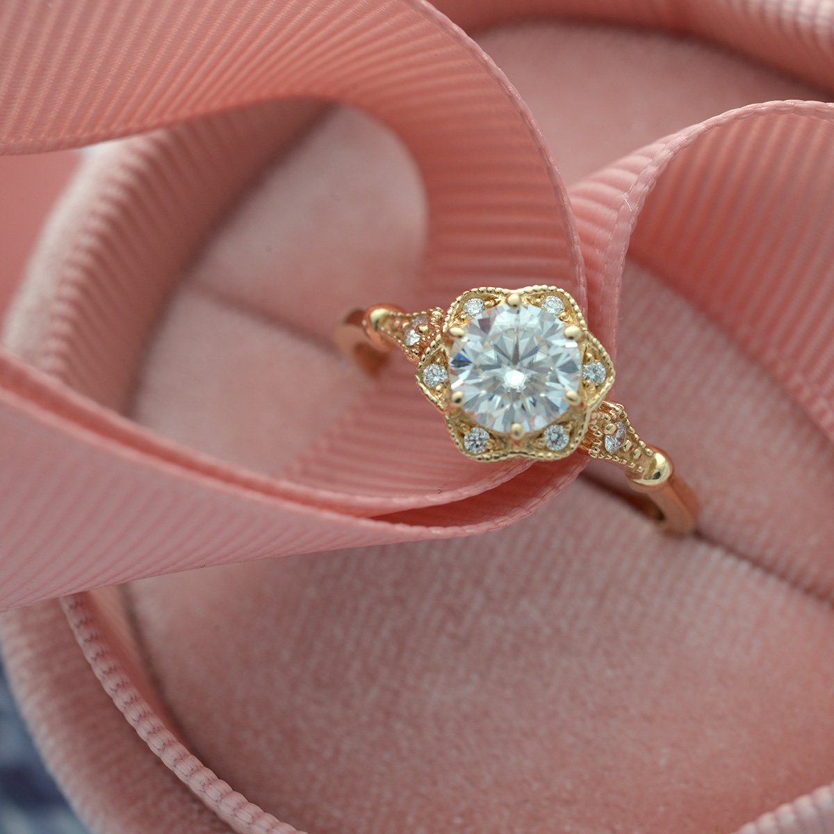 0.55 CT Round Halo & Pave Moissanite Engagement Ring