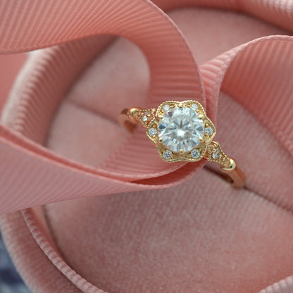 0.55 CT Round Halo & Pave Moissanite Engagement Ring