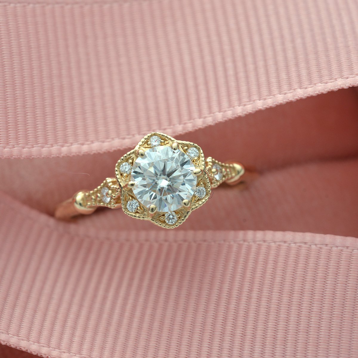0.55 CT Round Halo & Pave Moissanite Engagement Ring