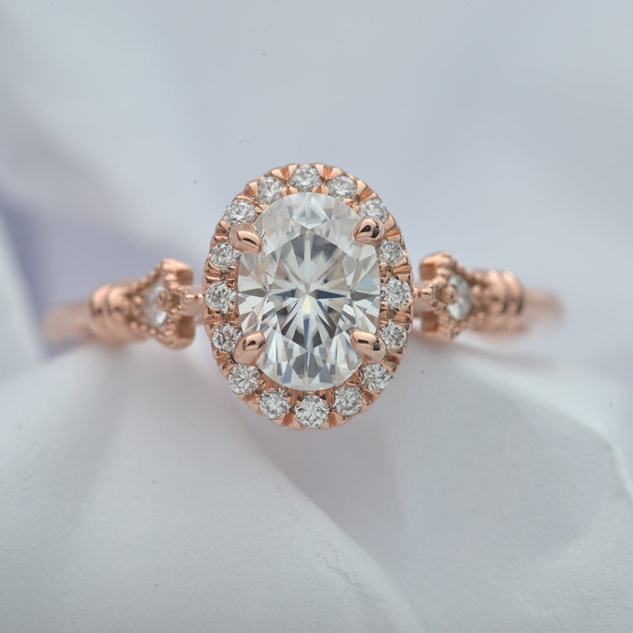 1.91 CT Oval Vintage Halo & Pave Moissanite Engagement Ring
