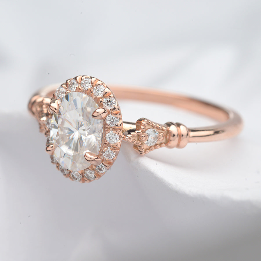 1.91 CT Oval Vintage Halo & Pave Moissanite Engagement Ring