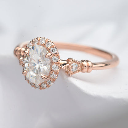 1.91 CT Oval Vintage Halo & Pave Moissanite Engagement Ring
