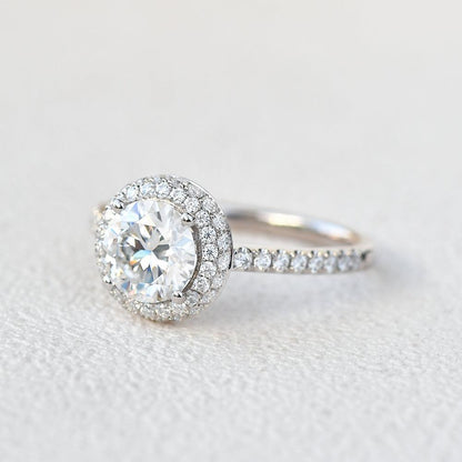 1 CT Round Pave & Halo Moissanite Engagement Ring