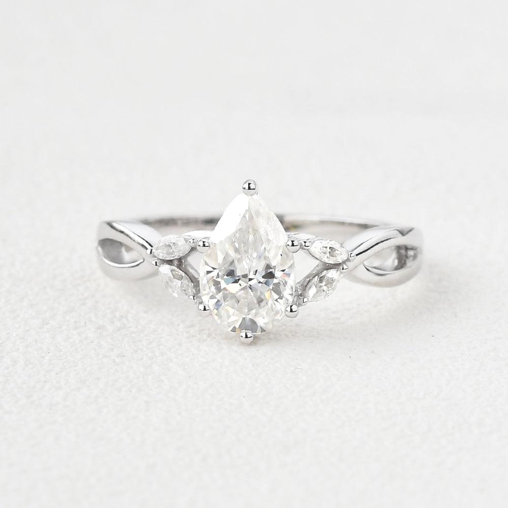 1.52 CT Pear Cluster Moissanite Engagement Ring