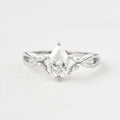 1.52 CT Pear Cluster Moissanite Engagement Ring