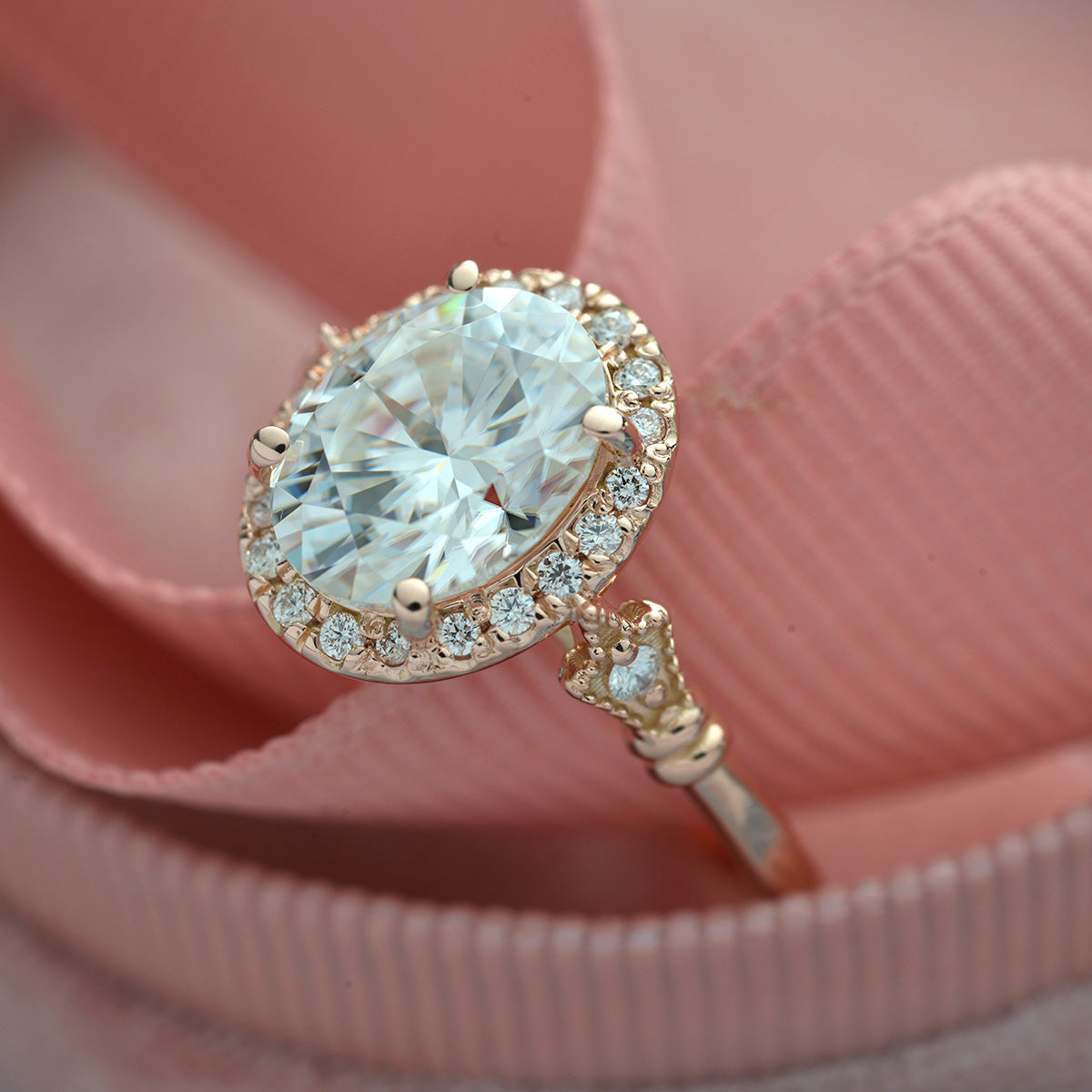 1.91 CT Oval Vintage Halo & Pave Moissanite Engagement Ring