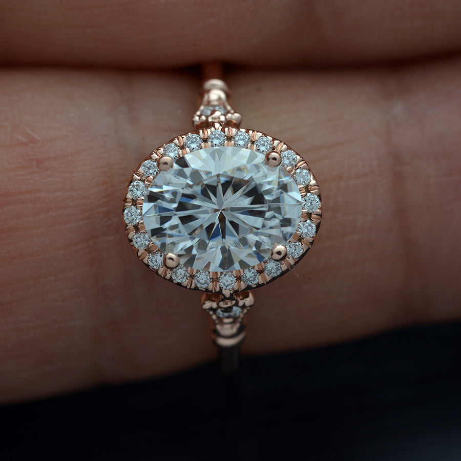 1.91 CT Oval Vintage Halo & Pave Moissanite Engagement Ring