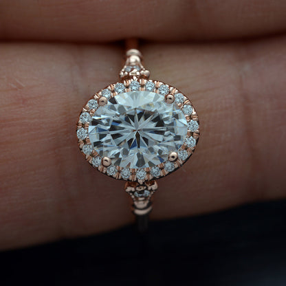 1.91 CT Oval Vintage Halo & Pave Moissanite Engagement Ring