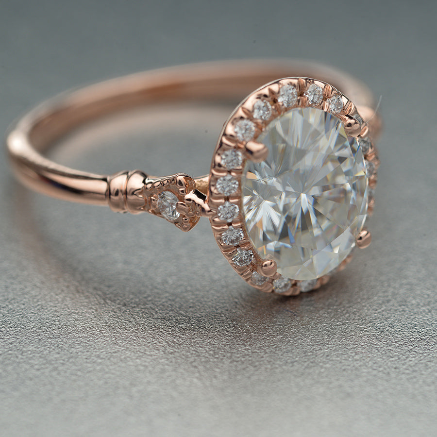 1.91 CT Oval Vintage Halo & Pave Moissanite Engagement Ring
