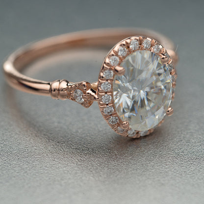 1.91 CT Oval Vintage Halo & Pave Moissanite Engagement Ring
