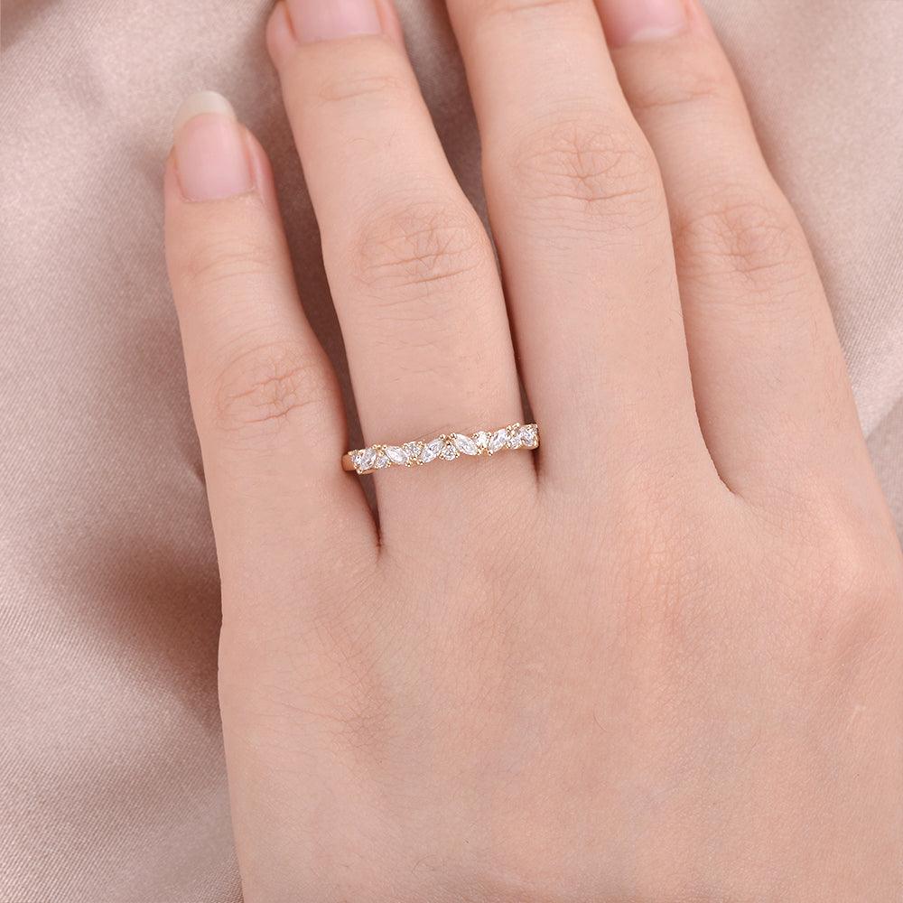 0.26 TCW Marquise & Round Half Eternity Moissanite Wedding Band