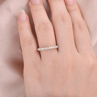 0.26 TCW Marquise & Round Half Eternity Moissanite Wedding Band