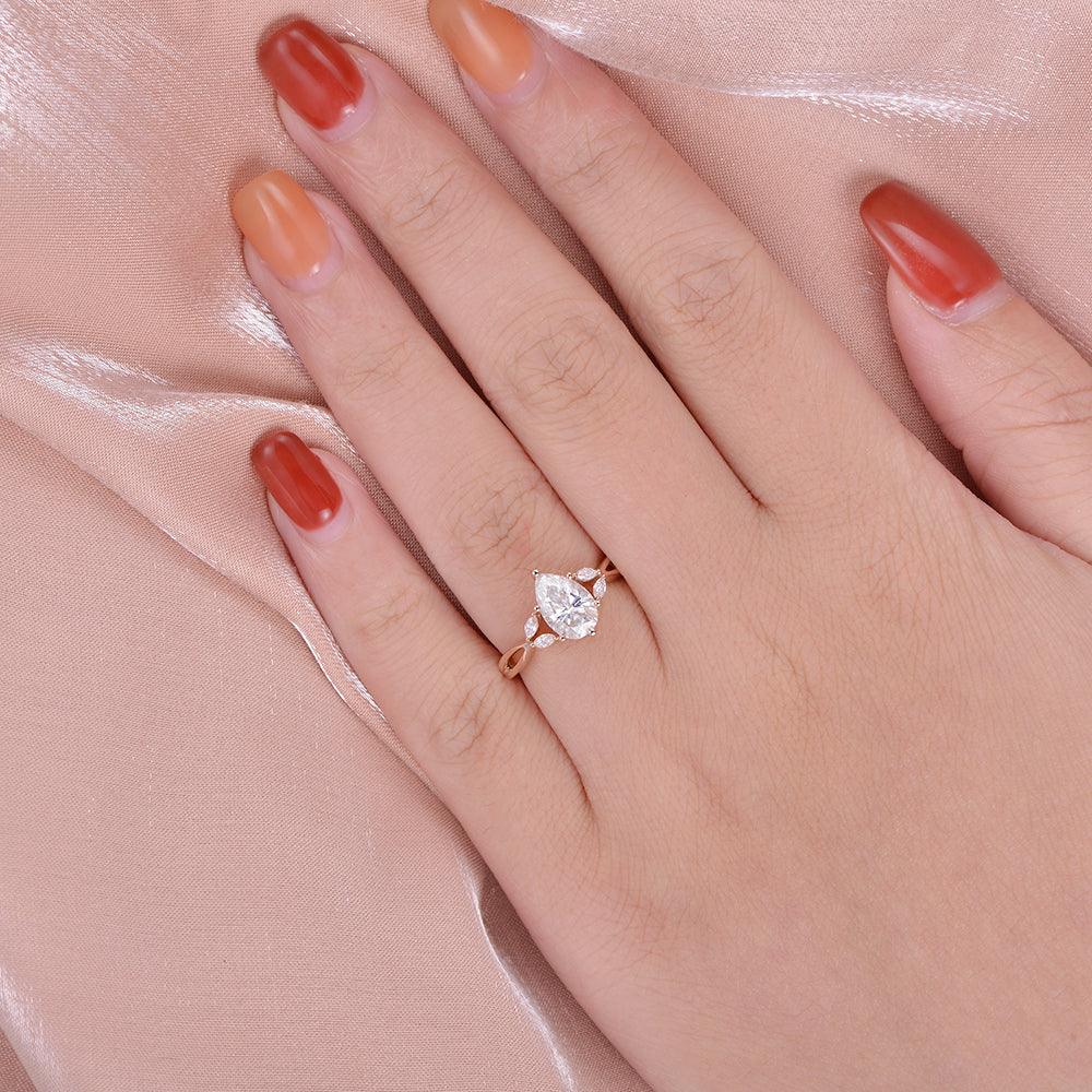 1.52 CT Pear Cluster Moissanite Engagement Ring