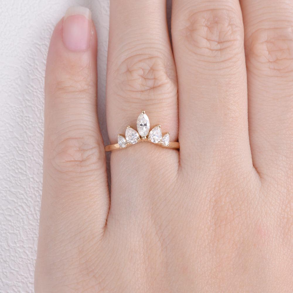 0.6 TCW Marquise & Pear Curved Moissanite Wedding Band