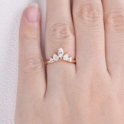 0.6 TCW Marquise & Pear Curved Moissanite Wedding Band
