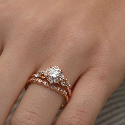 1 CT Round Halo & Pave Moissanite Engagement Ring