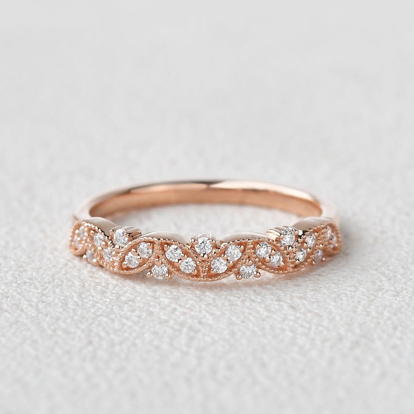 0.19 TCW Round Milgrain Moissanite Wedding Band