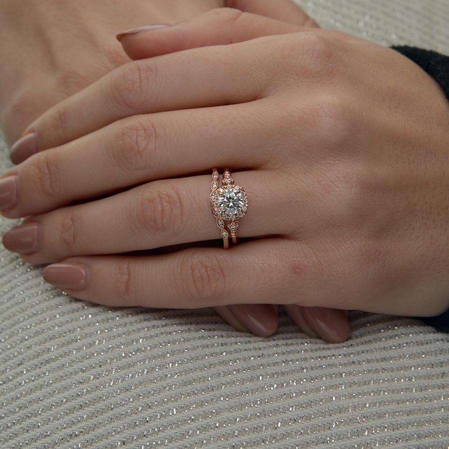 1.10 CT Round Vintage Halo & Pave Moissanite Engagement Ring